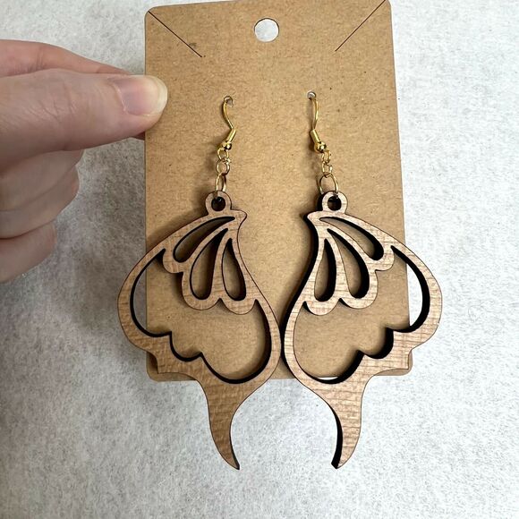 Wooden Butterfly Wing Cutout Earrings - Picture 2 of 3